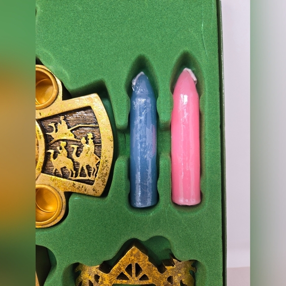 Vintage Dicksons Nativity Avent Candle Holder Religious Scripture Cross Gold - Picture 5 of 14